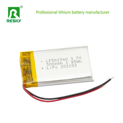 Baterai Litium Surya yang dapat diisi ulang Sel 502540 3.7v 500mAh 1.85wh Baterai Li-Ion